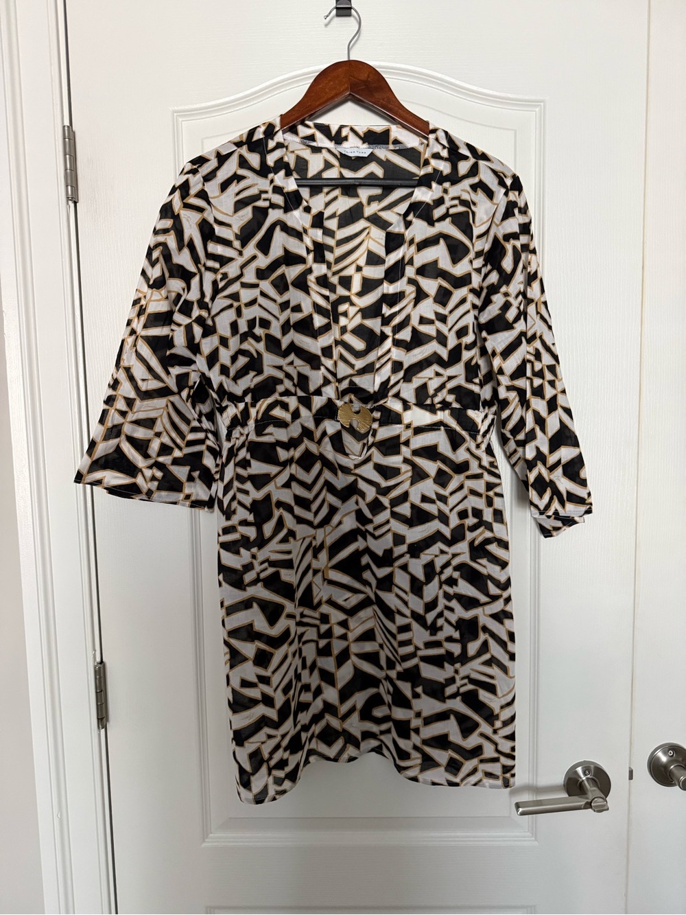 Trina Turk Black and Gold Geometric Swim Coverup Size: L